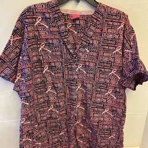 Pink ribbon cancer awareness scrub top Xl